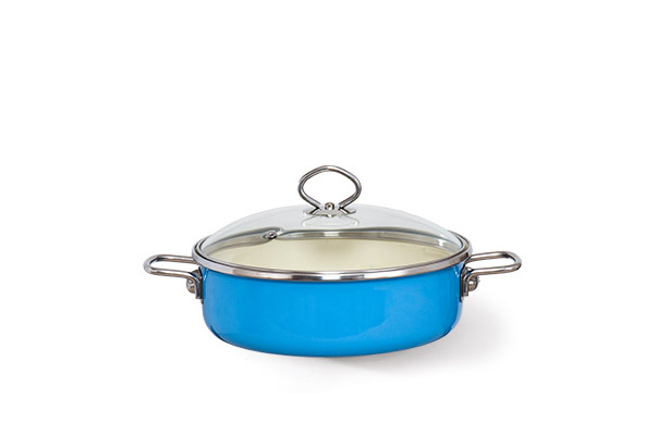 Pan with lid and stainless steel handle